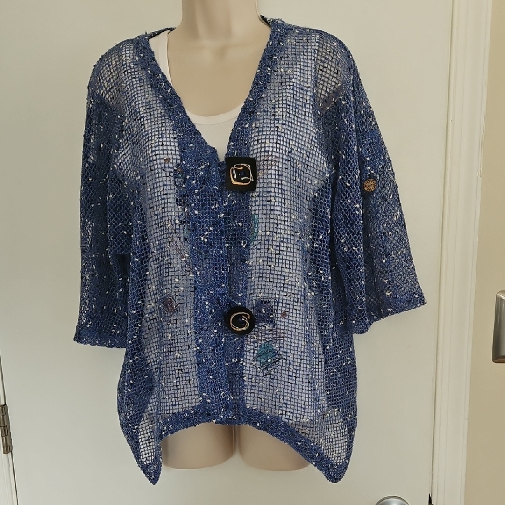 Vintage The Added Touch Tank And Mesh Sweater Jacket Set Size M USA Unique Art